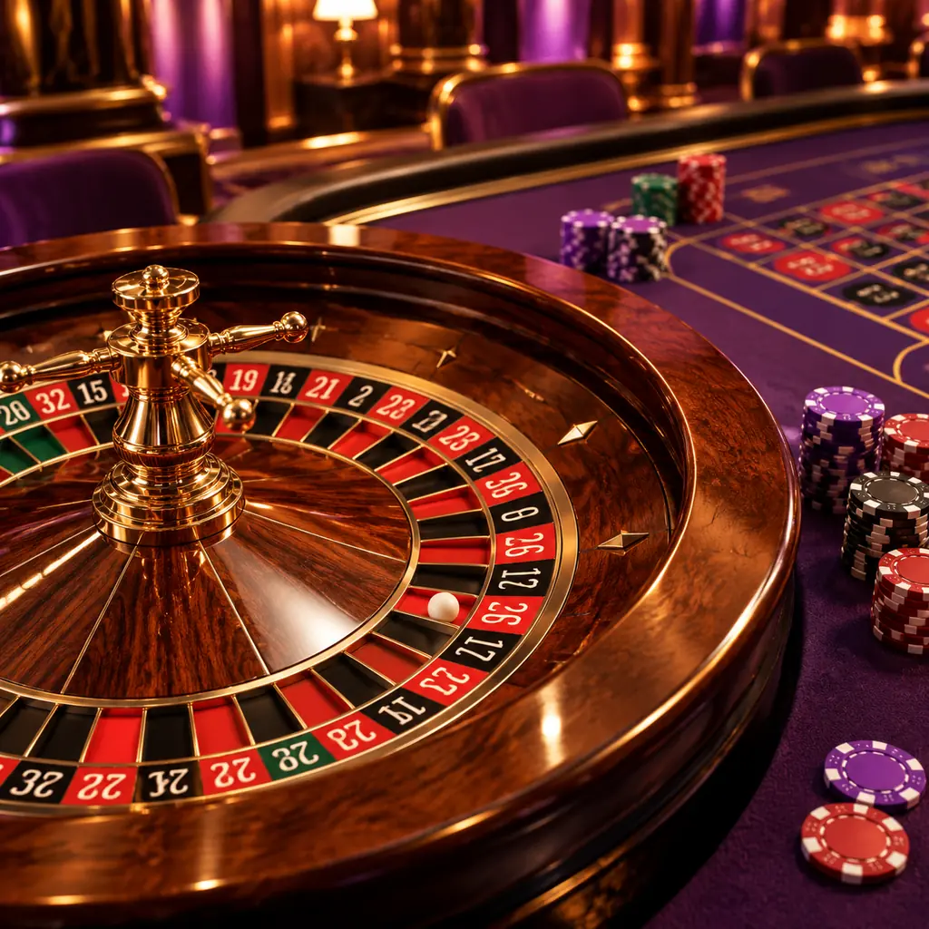 Roda roulette dengan bola dan chip