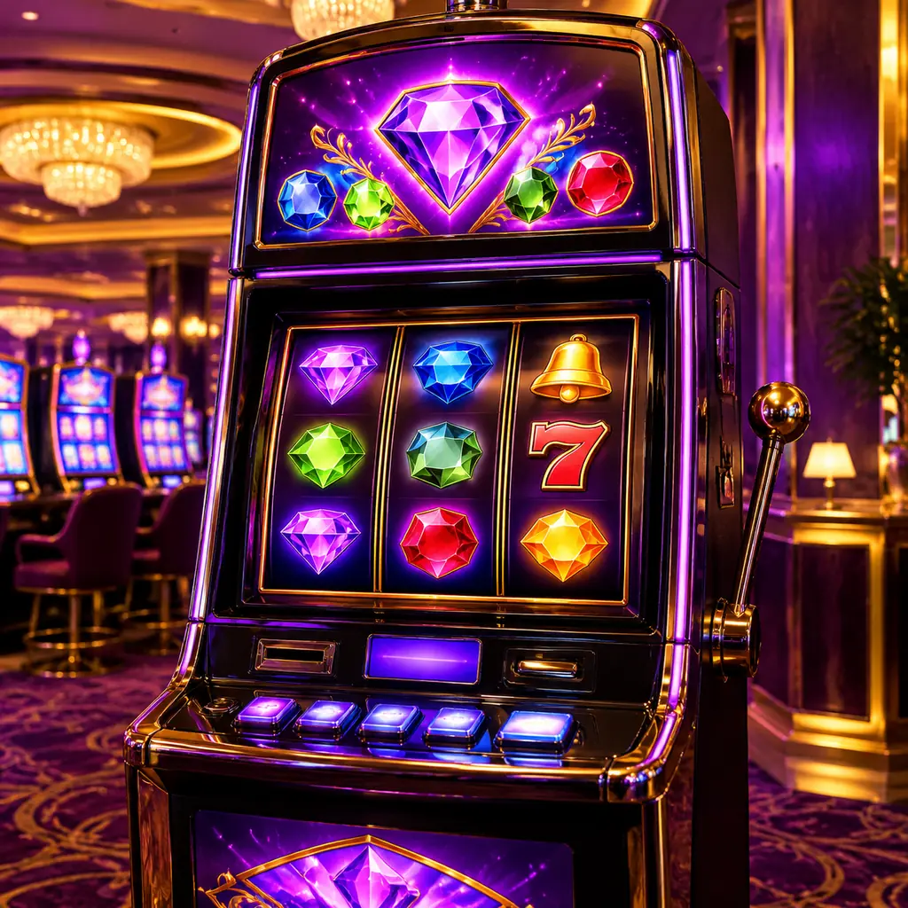 Kabinet slot dengan permata warna-warni di kasino